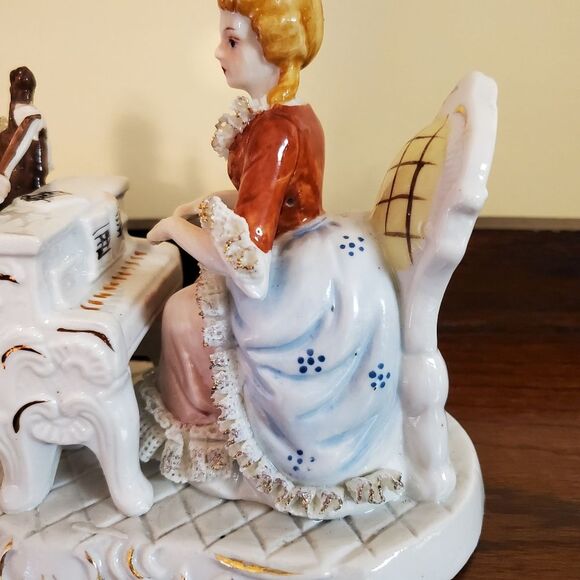 Vtg Dresden Porcelain Lace Figurine Victorian Couple Playing Violin and Piano - Picture 6 of 10